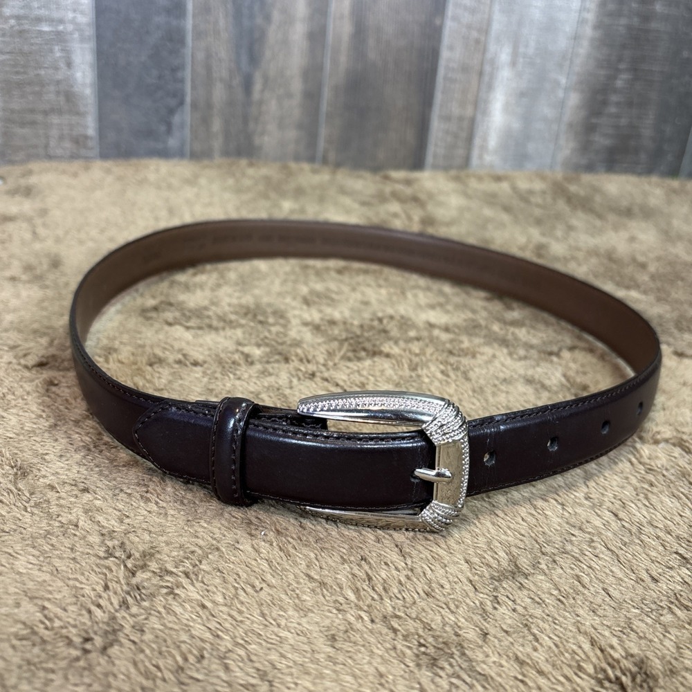 Vintage Y2K Brown Bonded Leather Belt Small Western Silver Engraved Buckle